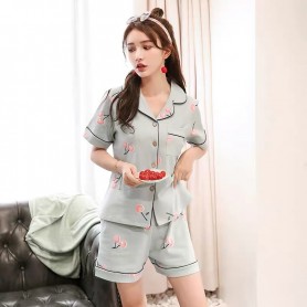 329-Green Cotton Cherry Sleep Wear Pajamas